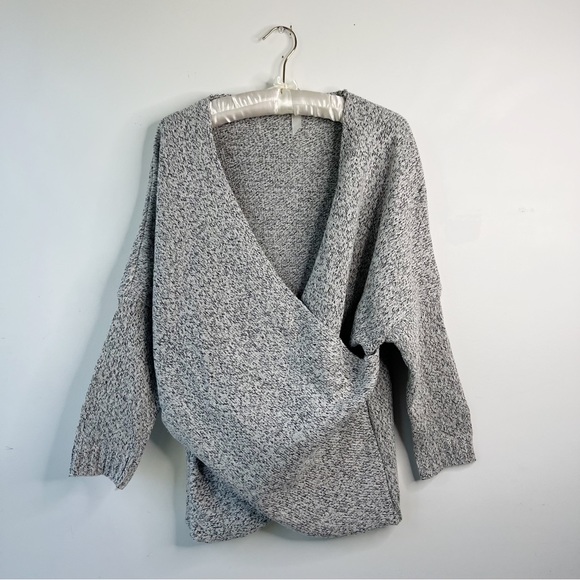 Chunky knit wrap front sweater marled grey v neck cross cross ballet cor… - Picture 1 of 15